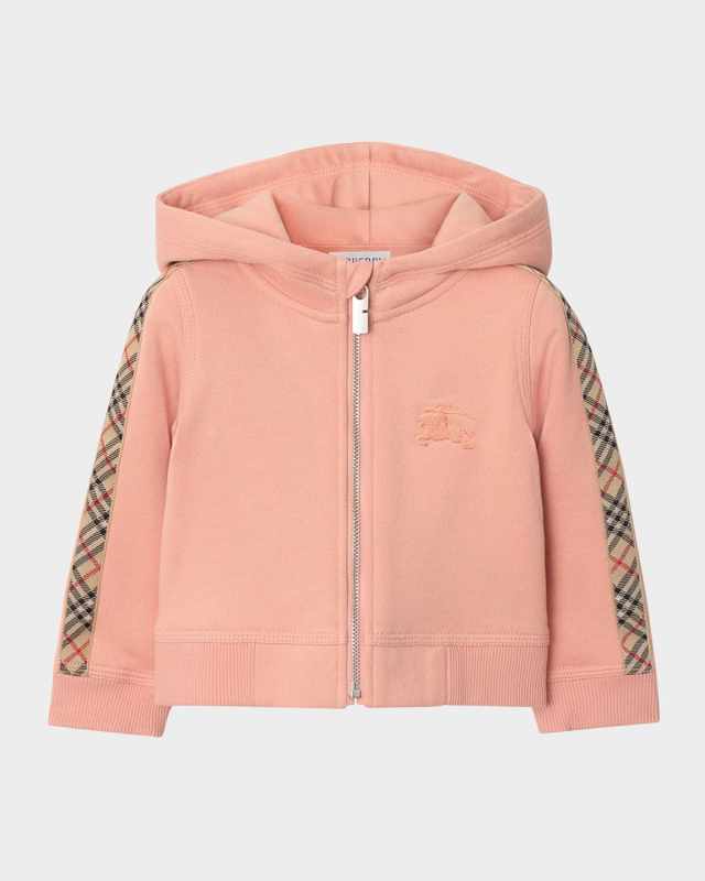 Girl's Elin Check Tape Cotton Hoodie, Size 6M-
